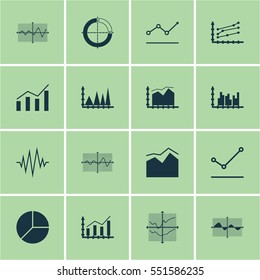 Set Of Graphs, Diagrams And Statistics Icons. Premium Quality Symbol Collection. Icons Can Be Used For Web, App And UI Design.