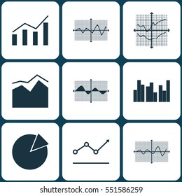 Set Of Graphs, Diagrams And Statistics Icons. Premium Quality Symbol Collection. Icons Can Be Used For Web, App And UI Design.