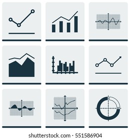 Set Of Graphs, Diagrams And Statistics Icons. Premium Quality Symbol Collection. Icons Can Be Used For Web, App And UI Design.