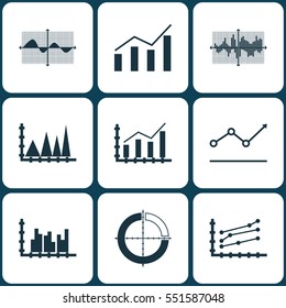 Set Of Graphs, Diagrams And Statistics Icons. Premium Quality Symbol Collection. Icons Can Be Used For Web, App And UI Design.