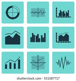 Set Of Graphs, Diagrams And Statistics Icons. Premium Quality Symbol Collection. Icons Can Be Used For Web, App And UI Design.