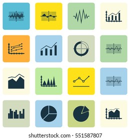 Set Of Graphs, Diagrams And Statistics Icons. Premium Quality Symbol Collection. Icons Can Be Used For Web, App And UI Design.