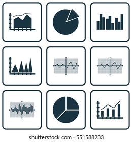 Set Of Graphs, Diagrams And Statistics Icons. Premium Quality Symbol Collection. Icons Can Be Used For Web, App And UI Design.