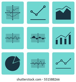 Set Of Graphs, Diagrams And Statistics Icons. Premium Quality Symbol Collection. Icons Can Be Used For Web, App And UI Design.