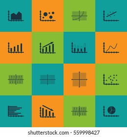 Set Of Graphs, Diagrams And Statistics Icons. Premium Quality Symbol Collection. Icons Can Be Used For Web, App And UI Design.