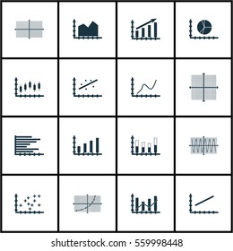 Set Of Graphs, Diagrams And Statistics Icons. Premium Quality Symbol Collection. Icons Can Be Used For Web, App And UI Design.