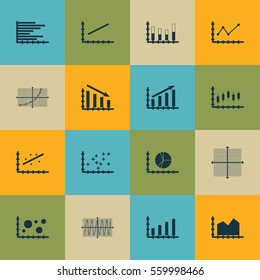 Set Of Graphs, Diagrams And Statistics Icons. Premium Quality Symbol Collection. Icons Can Be Used For Web, App And UI Design.