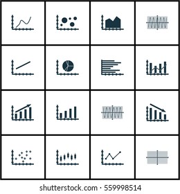 Set Of Graphs, Diagrams And Statistics Icons. Premium Quality Symbol Collection. Icons Can Be Used For Web, App And UI Design.