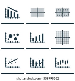 Set Of Graphs, Diagrams And Statistics Icons. Premium Quality Symbol Collection. Icons Can Be Used For Web, App And UI Design.