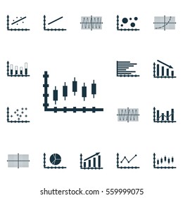 Set Of Graphs, Diagrams And Statistics Icons. Premium Quality Symbol Collection. Icons Can Be Used For Web, App And UI Design.