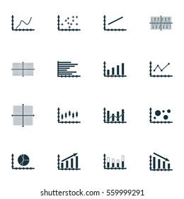 Set Of Graphs, Diagrams And Statistics Icons. Premium Quality Symbol Collection. Icons Can Be Used For Web, App And UI Design.