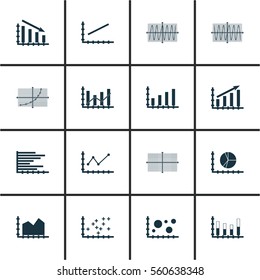 Set Of Graphs, Diagrams And Statistics Icons. Premium Quality Symbol Collection. Icons Can Be Used For Web, App And UI Design.