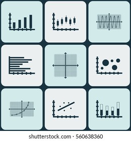 Set Of Graphs, Diagrams And Statistics Icons. Premium Quality Symbol Collection. Icons Can Be Used For Web, App And UI Design.