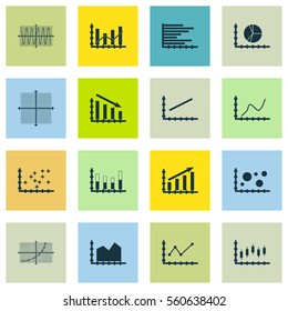 Set Of Graphs, Diagrams And Statistics Icons. Premium Quality Symbol Collection. Icons Can Be Used For Web, App And UI Design.