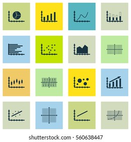 Set Of Graphs, Diagrams And Statistics Icons. Premium Quality Symbol Collection. Icons Can Be Used For Web, App And UI Design.