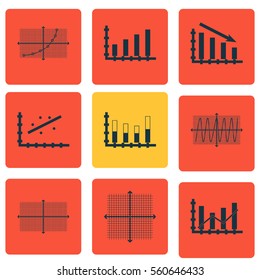 Set Of Graphs, Diagrams And Statistics Icons. Premium Quality Symbol Collection. Icons Can Be Used For Web, App And UI Design.