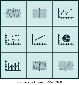 Set Of Graphs, Diagrams And Statistics Icons. Premium Quality Symbol Collection. Icons Can Be Used For Web, App And UI Design.