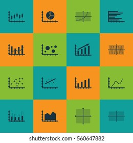 Set Of Graphs, Diagrams And Statistics Icons. Premium Quality Symbol Collection. Icons Can Be Used For Web, App And UI Design.