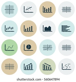Set Of Graphs, Diagrams And Statistics Icons. Premium Quality Symbol Collection. Icons Can Be Used For Web, App And UI Design.