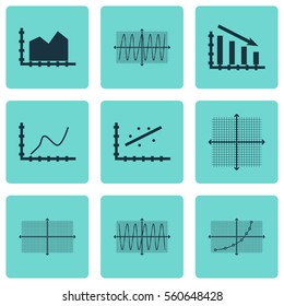Set Of Graphs, Diagrams And Statistics Icons. Premium Quality Symbol Collection. Icons Can Be Used For Web, App And UI Design.