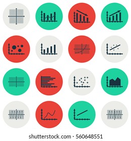 Set Of Graphs, Diagrams And Statistics Icons. Premium Quality Symbol Collection. Icons Can Be Used For Web, App And UI Design.