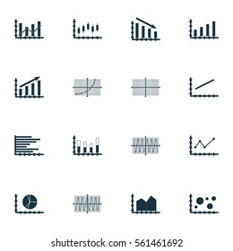 Set Of Graphs, Diagrams And Statistics Icons. Premium Quality Symbol Collection. Icons Can Be Used For Web, App And UI Design.