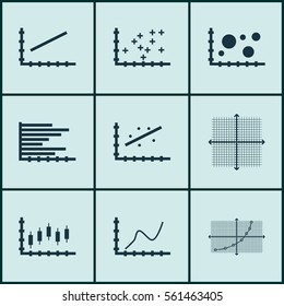 Set Of Graphs, Diagrams And Statistics Icons. Premium Quality Symbol Collection. Icons Can Be Used For Web, App And UI Design.