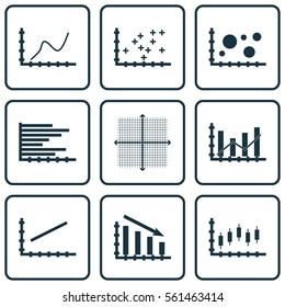 Set Of Graphs, Diagrams And Statistics Icons. Premium Quality Symbol Collection. Icons Can Be Used For Web, App And UI Design.