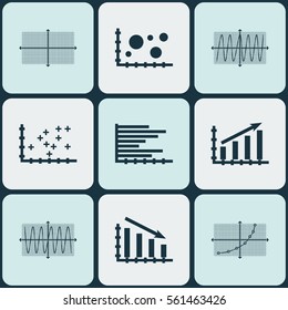 Set Of Graphs, Diagrams And Statistics Icons. Premium Quality Symbol Collection. Icons Can Be Used For Web, App And UI Design.