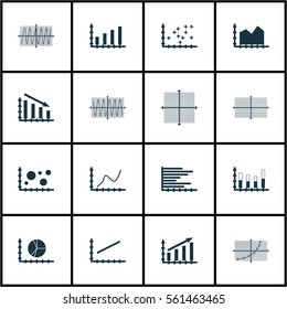 Set Of Graphs, Diagrams And Statistics Icons. Premium Quality Symbol Collection. Icons Can Be Used For Web, App And UI Design.