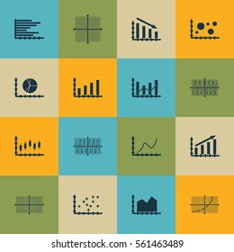 Set Of Graphs, Diagrams And Statistics Icons. Premium Quality Symbol Collection. Icons Can Be Used For Web, App And UI Design.