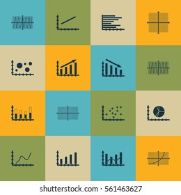Set Of Graphs, Diagrams And Statistics Icons. Premium Quality Symbol Collection. Icons Can Be Used For Web, App And UI Design.