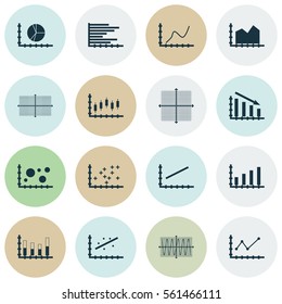 Set Of Graphs, Diagrams And Statistics Icons. Premium Quality Symbol Collection. Icons Can Be Used For Web, App And UI Design.
