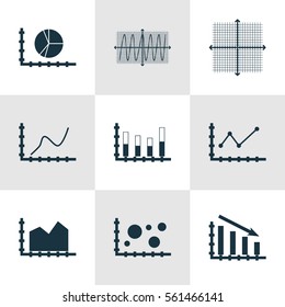 Set Of Graphs, Diagrams And Statistics Icons. Premium Quality Symbol Collection. Icons Can Be Used For Web, App And UI Design.
