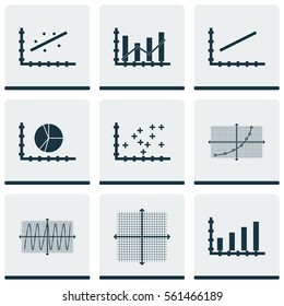 Set Of Graphs, Diagrams And Statistics Icons. Premium Quality Symbol Collection. Icons Can Be Used For Web, App And UI Design.