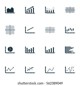 Set Of Graphs, Diagrams And Statistics Icons. Premium Quality Symbol Collection. Icons Can Be Used For Web, App And UI Design.
