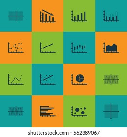 Set Of Graphs, Diagrams And Statistics Icons. Premium Quality Symbol Collection. Icons Can Be Used For Web, App And UI Design.