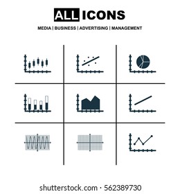 Set Of Graphs, Diagrams And Statistics Icons. Premium Quality Symbol Collection. Icons Can Be Used For Web, App And UI Design.