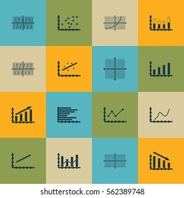 Set Of Graphs, Diagrams And Statistics Icons. Premium Quality Symbol Collection. Icons Can Be Used For Web, App And UI Design.