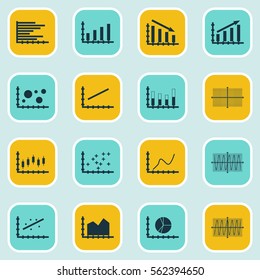Set Of Graphs, Diagrams And Statistics Icons. Premium Quality Symbol Collection. Icons Can Be Used For Web, App And UI Design.