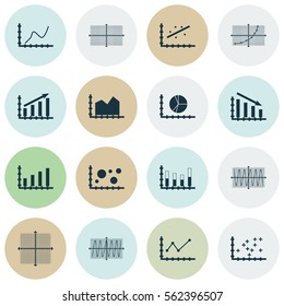 Set Of Graphs, Diagrams And Statistics Icons. Premium Quality Symbol Collection. Icons Can Be Used For Web, App And UI Design.