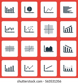 Set Of Graphs, Diagrams And Statistics Icons. Premium Quality Symbol Collection. Icons Can Be Used For Web, App And UI Design.