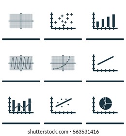 Set Of Graphs, Diagrams And Statistics Icons. Premium Quality Symbol Collection. Icons Can Be Used For Web, App And UI Design.