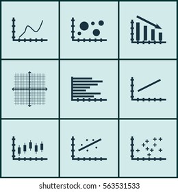 Set Of Graphs, Diagrams And Statistics Icons. Premium Quality Symbol Collection. Icons Can Be Used For Web, App And UI Design.