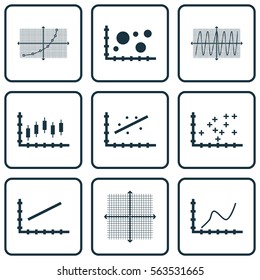 Set Of Graphs, Diagrams And Statistics Icons. Premium Quality Symbol Collection. Icons Can Be Used For Web, App And UI Design.