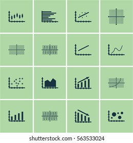 Set Of Graphs, Diagrams And Statistics Icons. Premium Quality Symbol Collection. Icons Can Be Used For Web, App And UI Design.