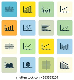Set Of Graphs, Diagrams And Statistics Icons. Premium Quality Symbol Collection. Icons Can Be Used For Web, App And UI Design.