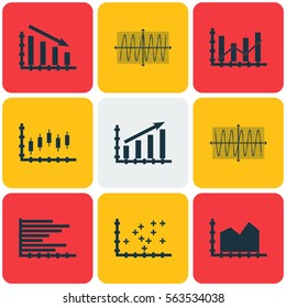 Set Of Graphs, Diagrams And Statistics Icons. Premium Quality Symbol Collection. Icons Can Be Used For Web, App And UI Design.