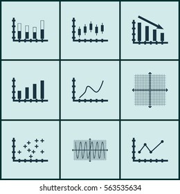 Set Of Graphs, Diagrams And Statistics Icons. Premium Quality Symbol Collection. Icons Can Be Used For Web, App And UI Design.