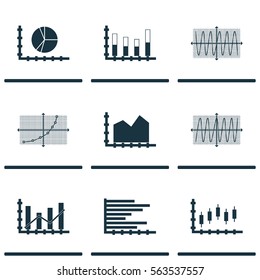 Set Of Graphs, Diagrams And Statistics Icons. Premium Quality Symbol Collection. Icons Can Be Used For Web, App And UI Design.